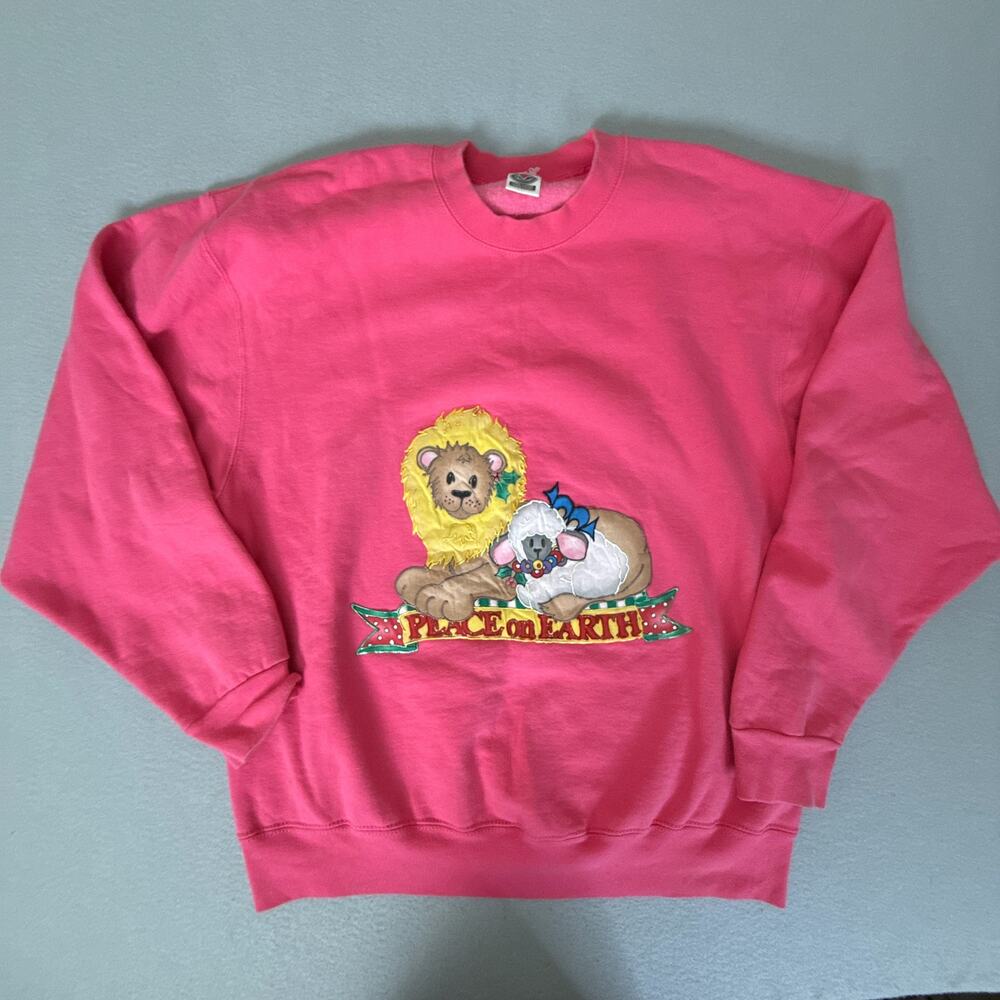 Vintage Munsingwear Super Cotton Pink Crewneck Sweatshirt Place On Earth XL
